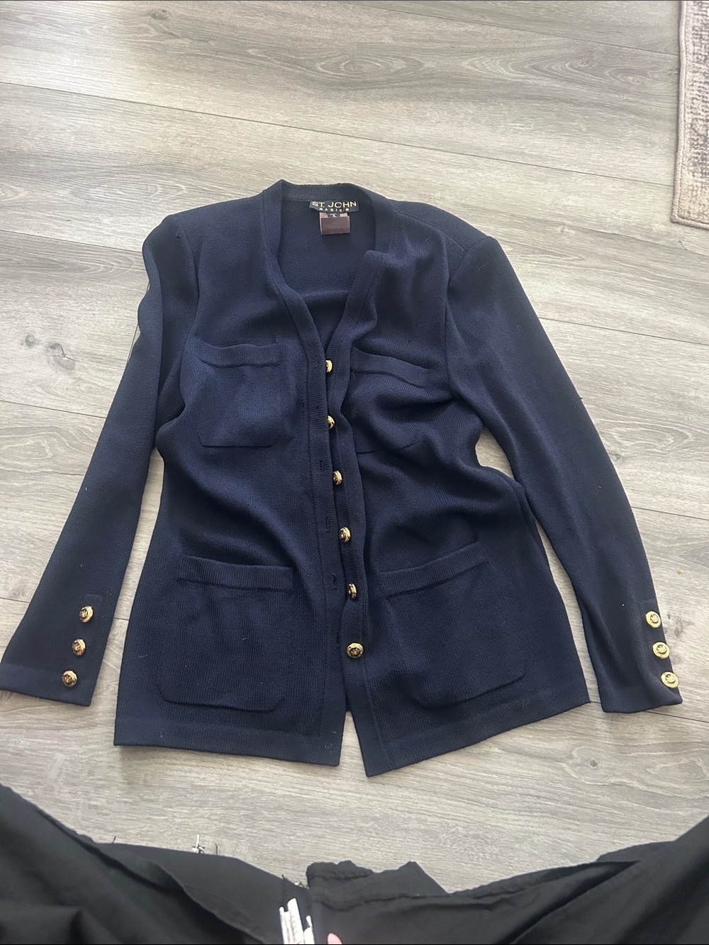St. John Navy Knit Gold-Button Cardigan Blazer